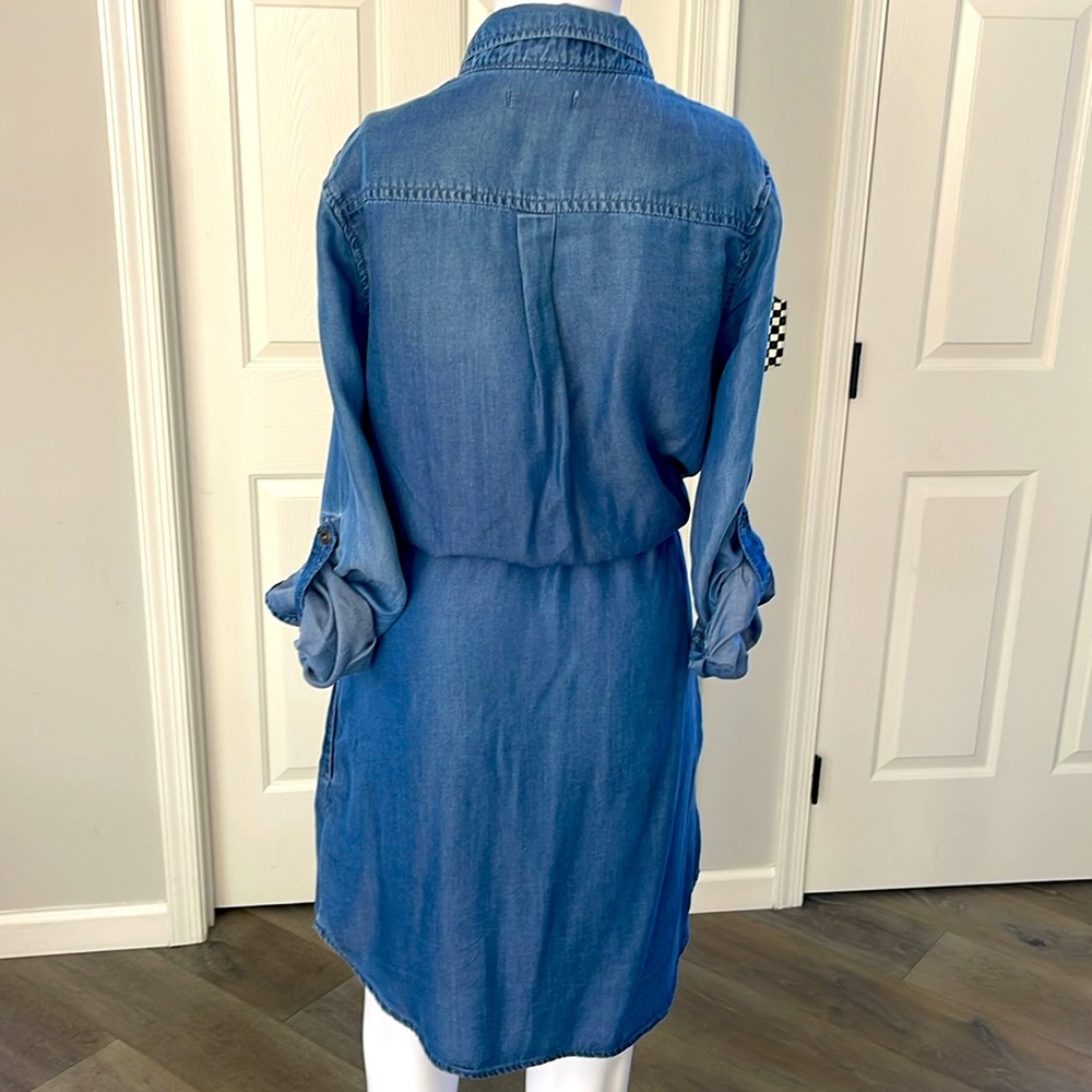 KennethCole Reaction Chambray Denim Belted Shirt Utility Dress Roll-Up Sleeves-S - Picture 2 of 11